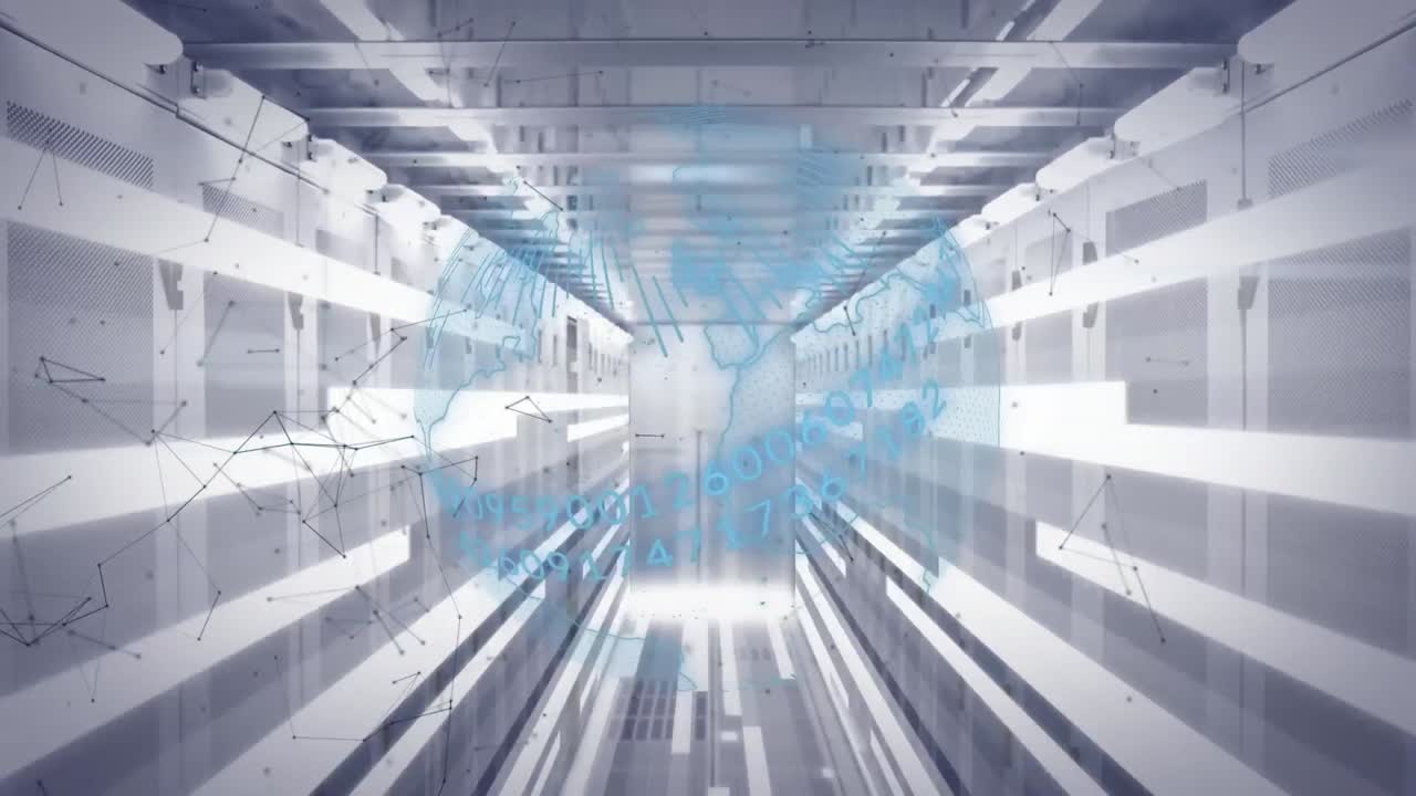 컴퓨터 서버를 통한 지구와 연결 네트워크의 애니메이션