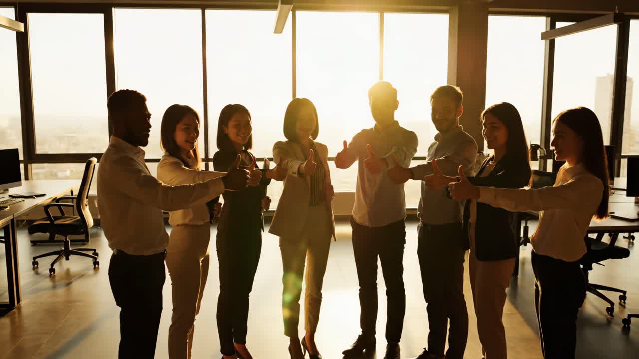 Successful Business Team Showing Thumbs Up in Office