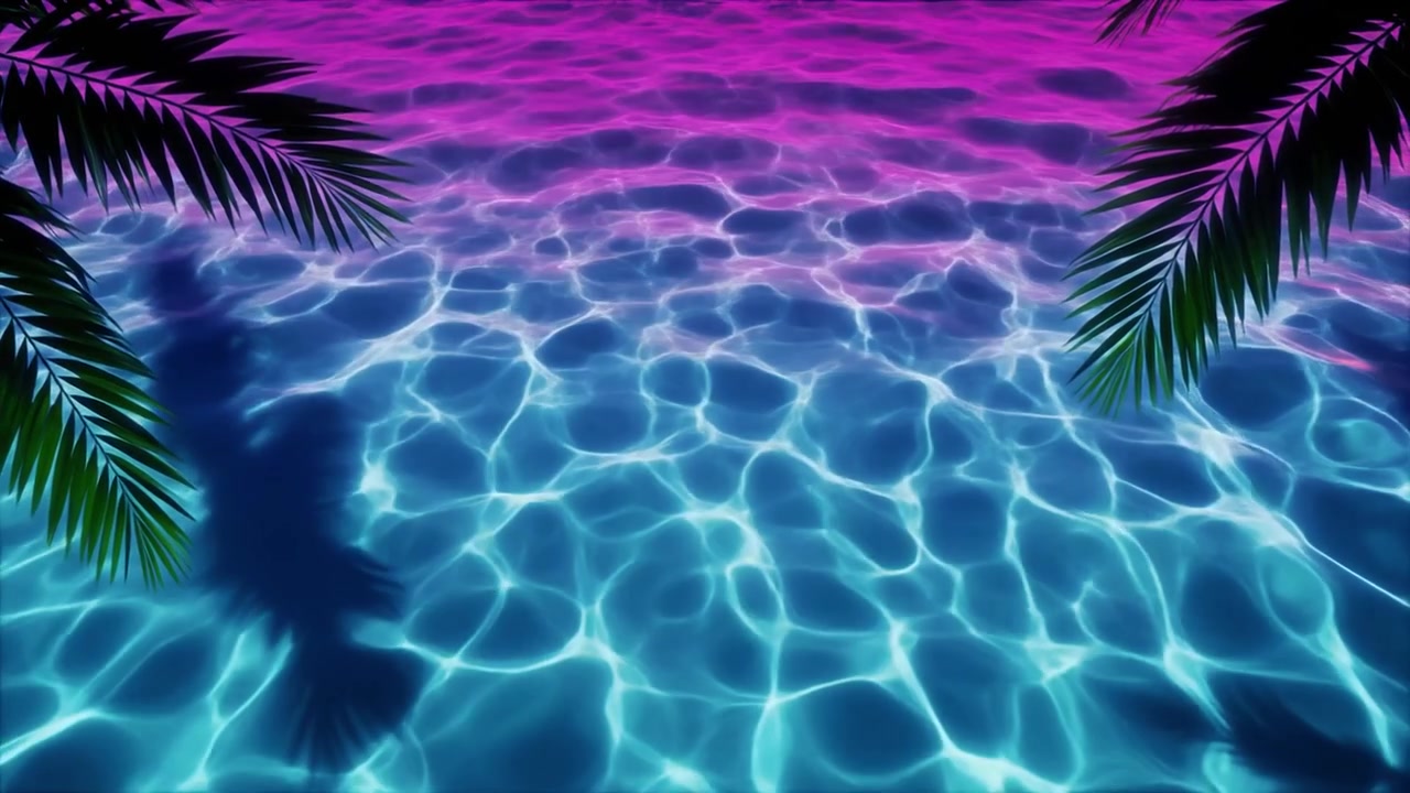 Abstract Neon Water Surface with Palm Tree Shadows