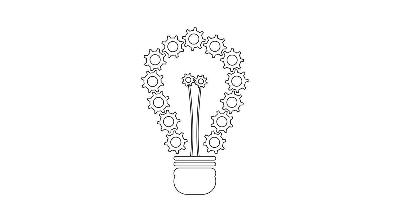 다채로운 기어를 가진 전구, 아름다운 4k 해상도 모션 그래픽