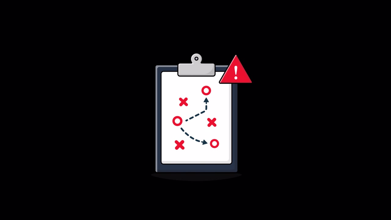 Animated Strategy Plan on Clipboard with Warning Sign