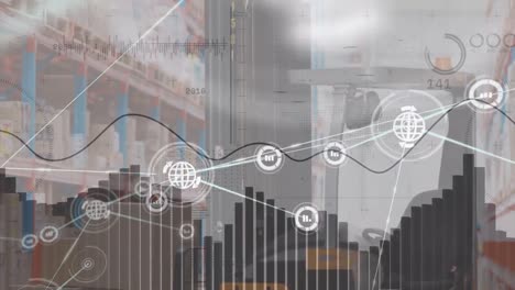 animation of connections with statistics and data processing over warehouse