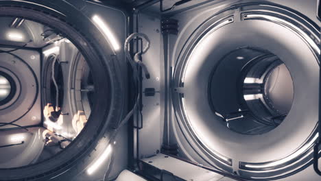 exploring the futuristic interior of a space station module in orbit