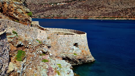 panoramic landscape of spinalonga fortress greek cliff blue marine sea bay old historic travel destination