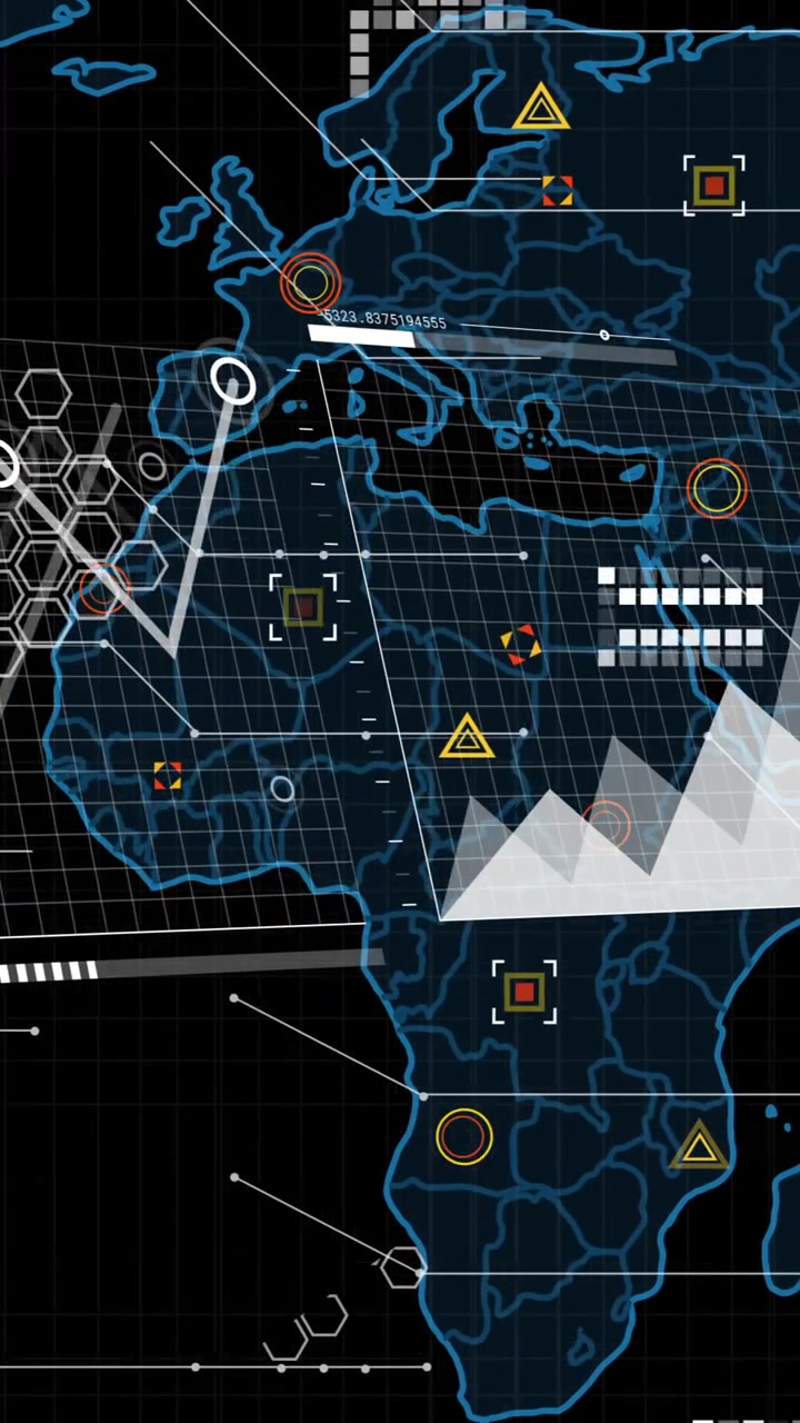 Animation of financial data processing over world map