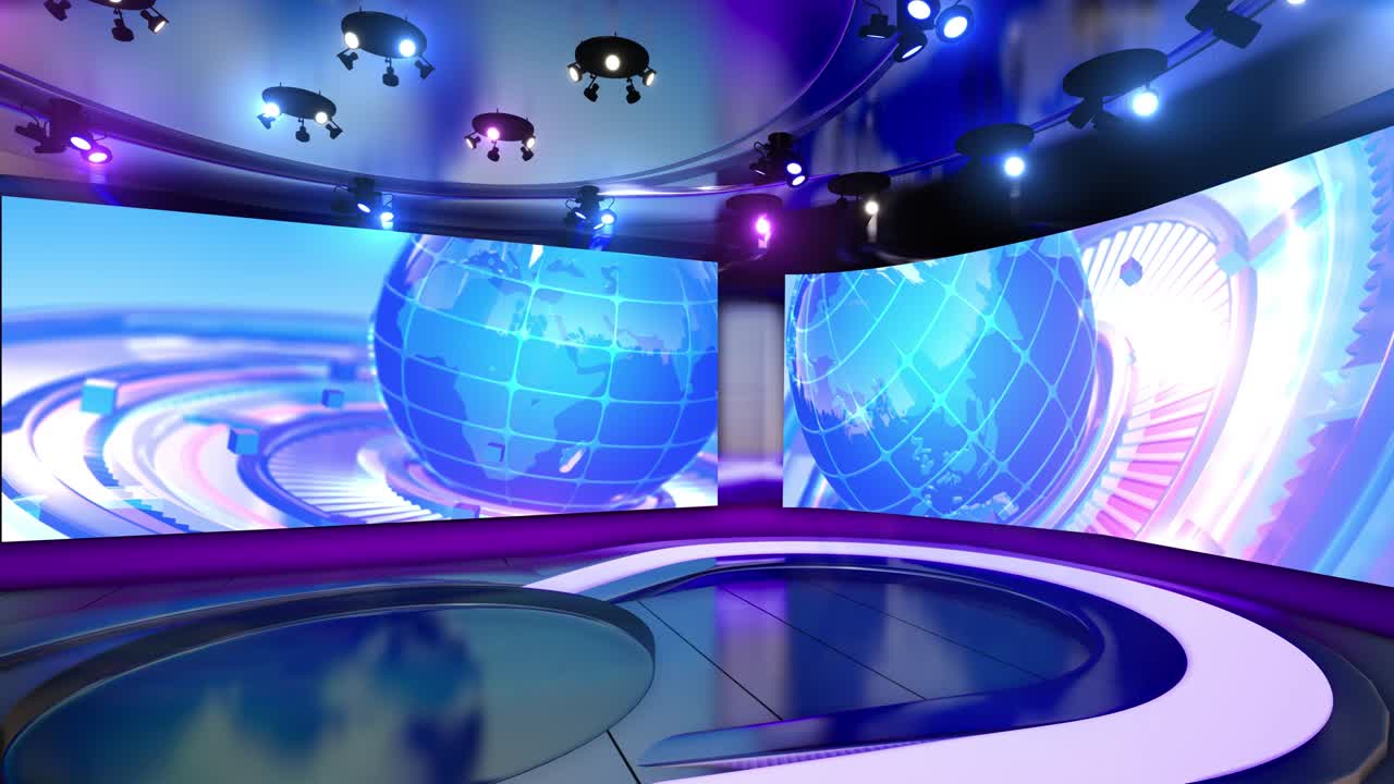 estudios de noticias set virtual video de stock