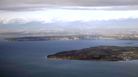 Birch-Bay-Peninsula-and-Coastal-Area-with-Canadian-Border,-Aerial-View