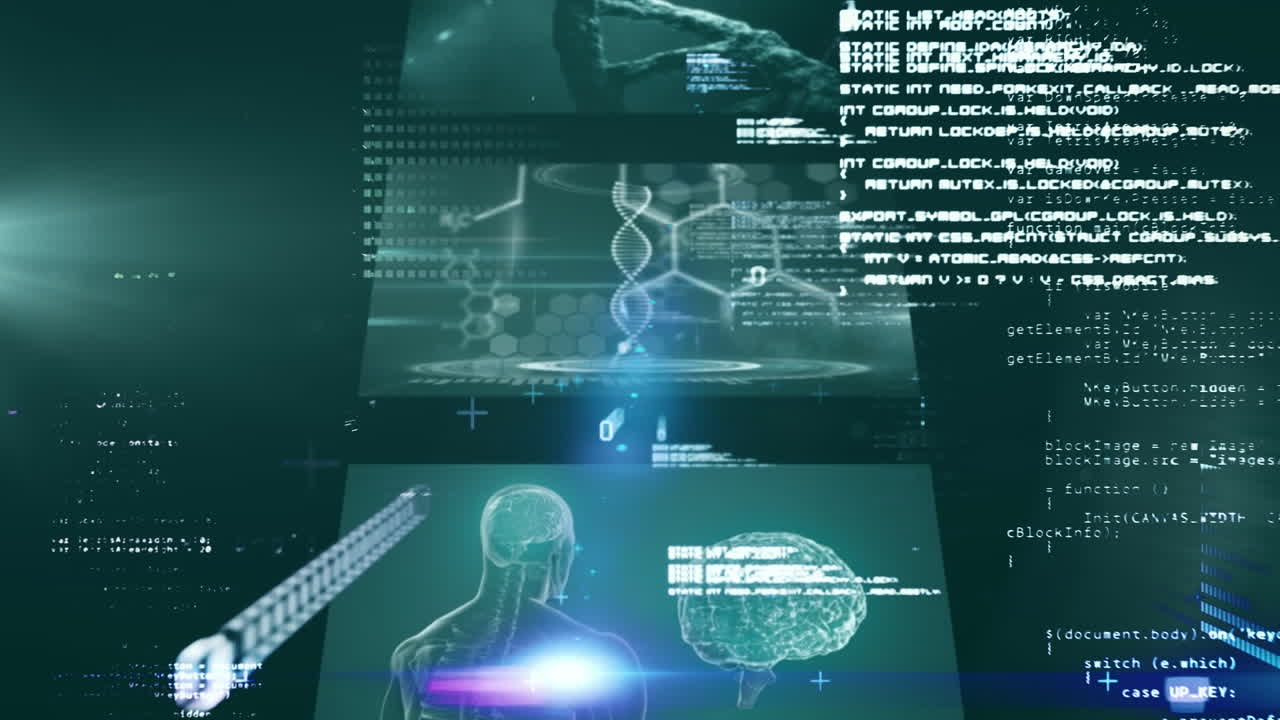animación del procesamiento de datos en pantallas móviles con diversos datos biológicos