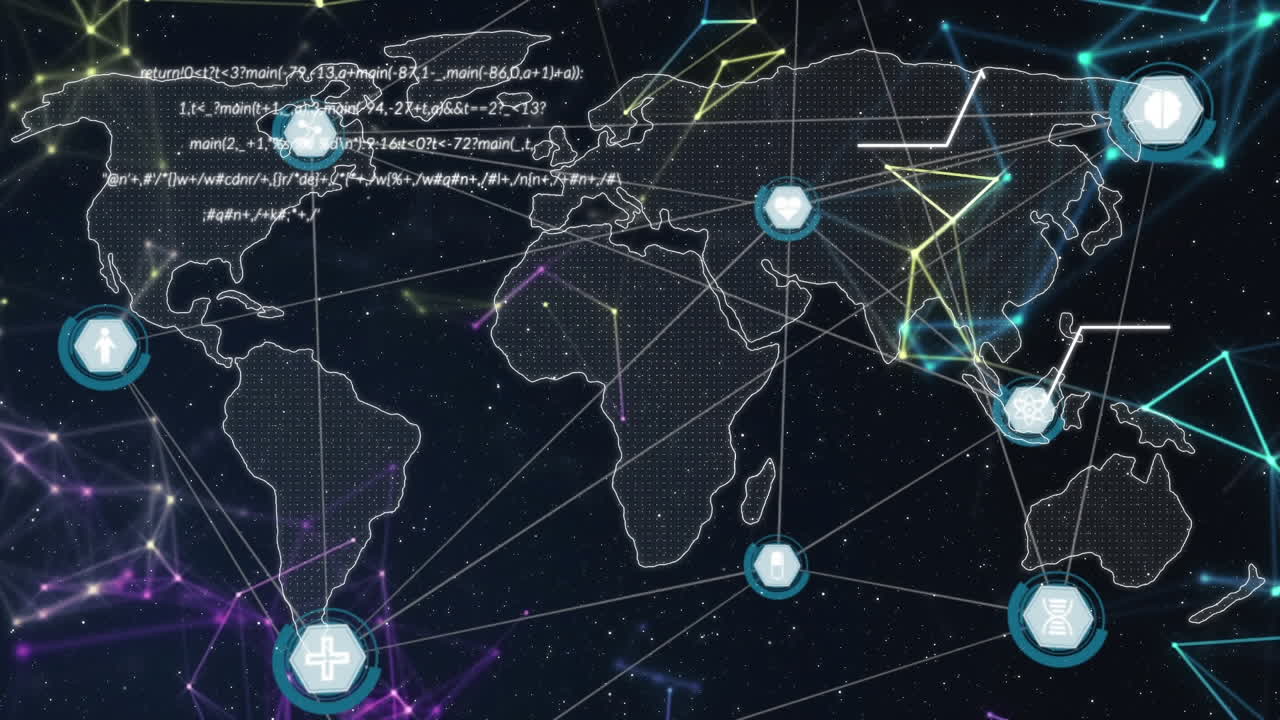 Digital Network foreground with world map background