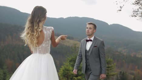 romantic wedding couple in the mountains