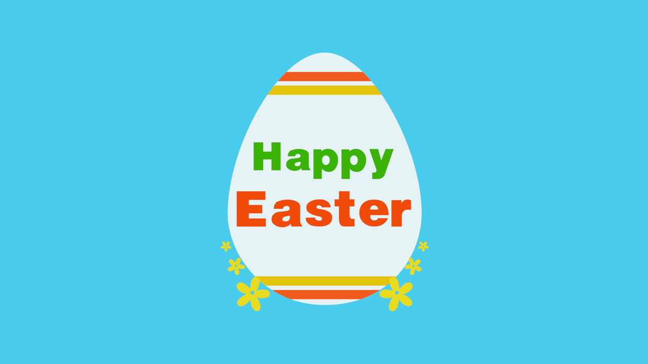Primo piano animato testo Buona Pasqua e uovo su sfondo blu