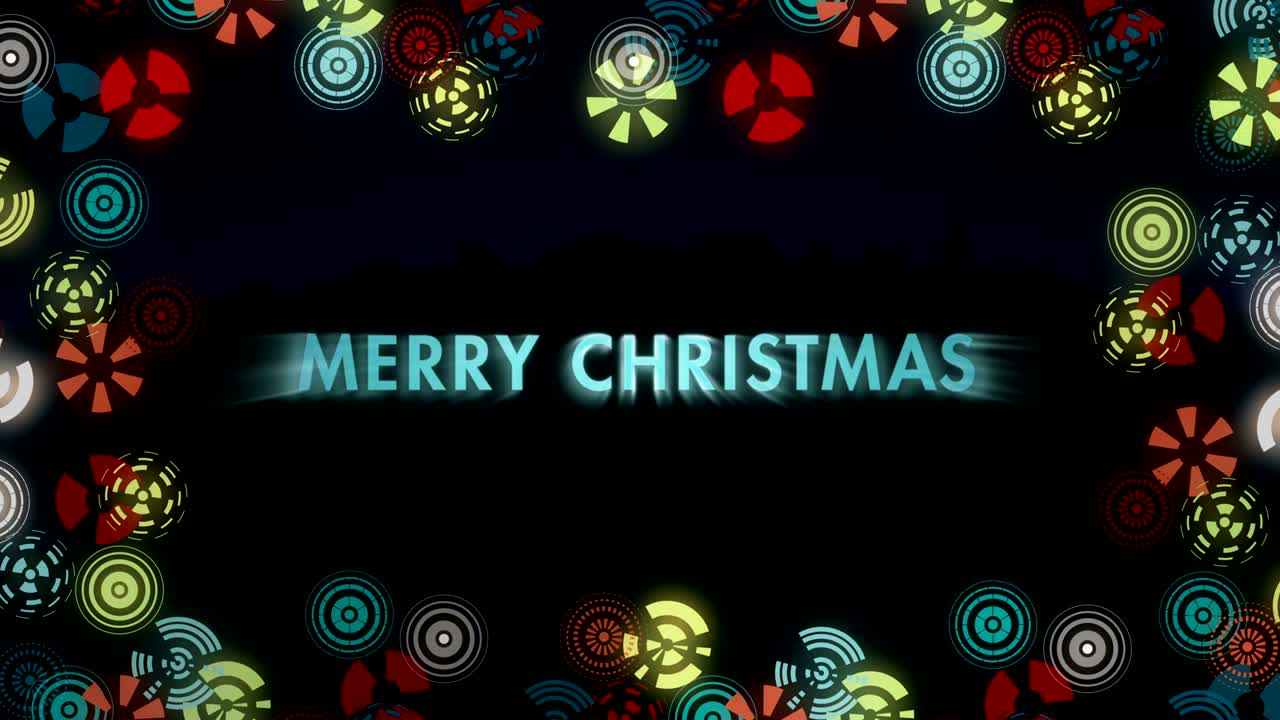검은색 배경에 스타일화 된 다채로운 눈송이 애니메이션 크리스마스 축하 표지