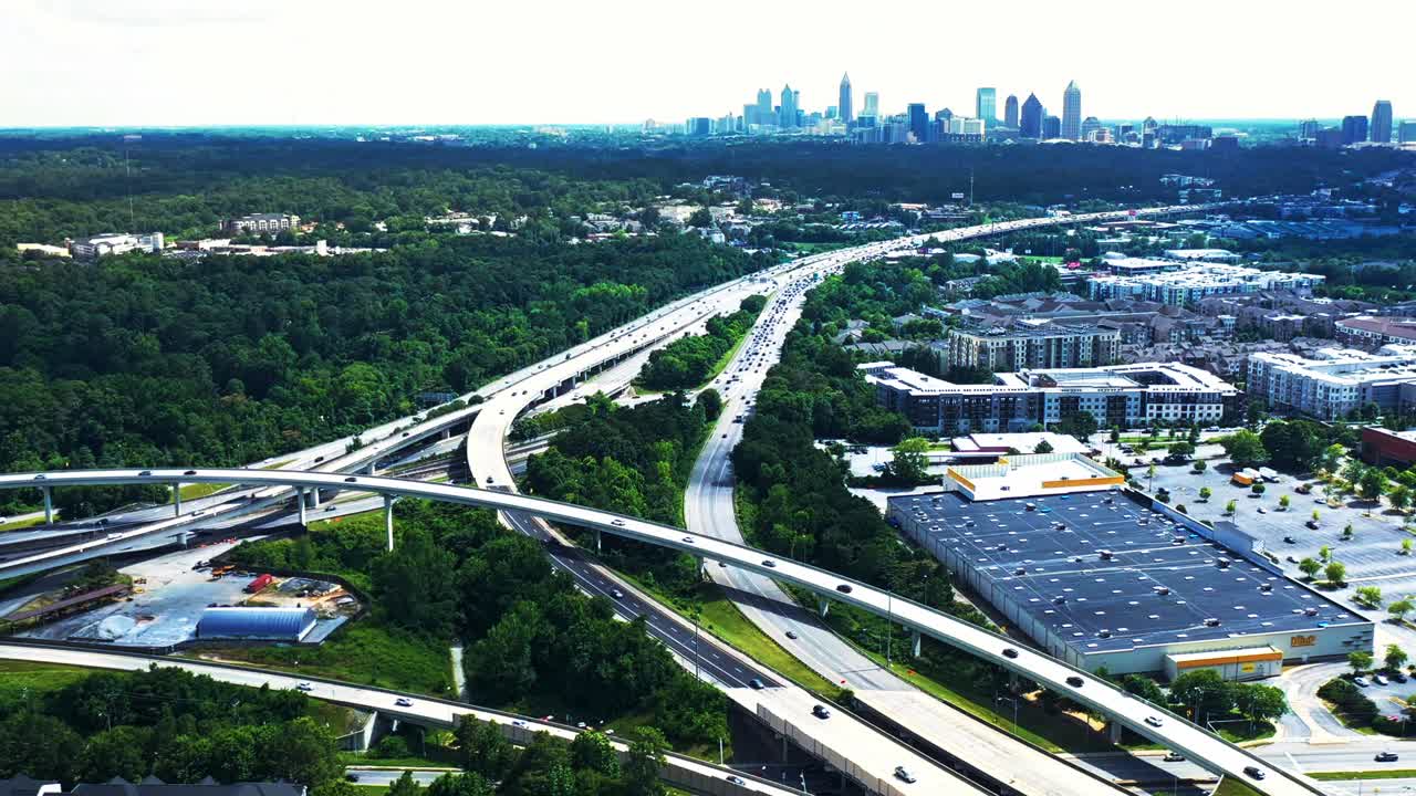Aerial View of Atlanta Highway and Skyline