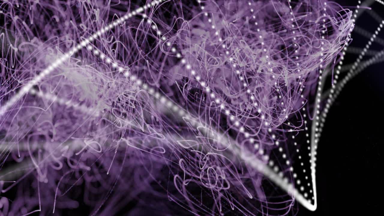 animación de la hebra de adn girando sobre una malla brillante púrpura