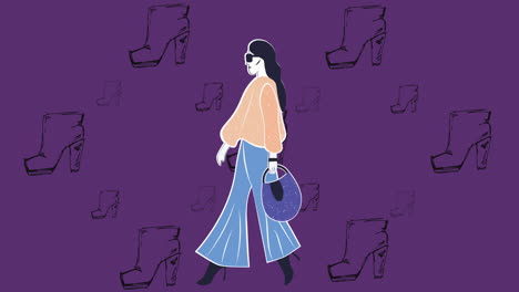 animation of walking woman over falling shoes