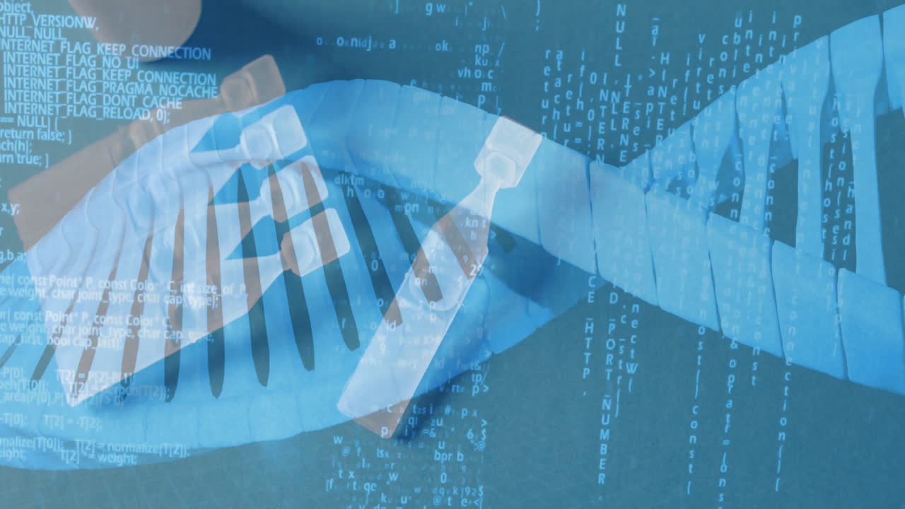 dna 가닥의 애니메이션과  ⁇ 플에 대한 데이터 처리