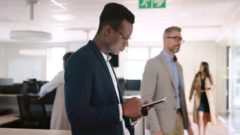 tablet, digital marketing or black man networking