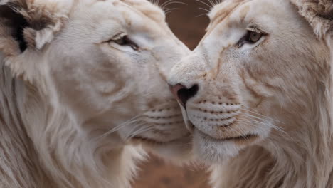 close-up of two white lions