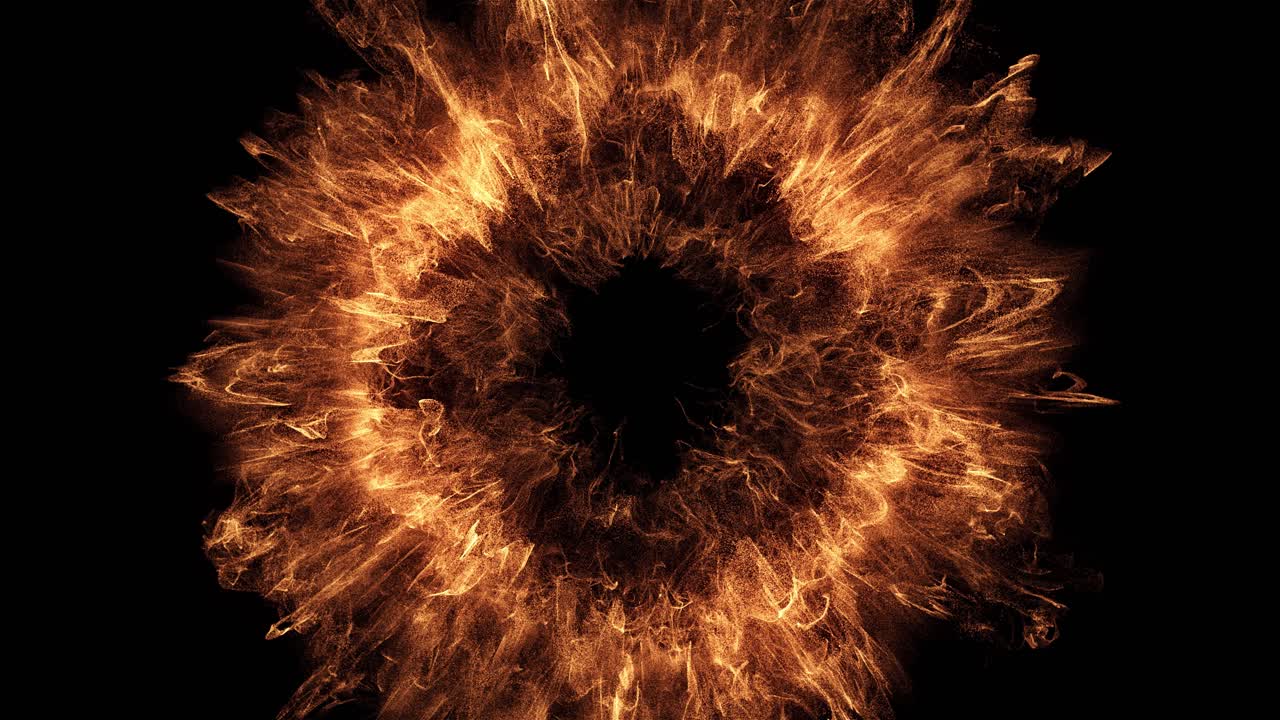 Abstract Fiery Energy Burst Expanding and Dissipating on Black Background