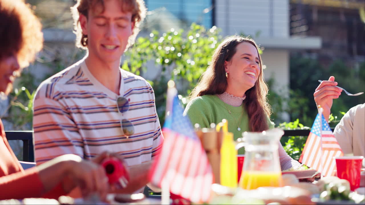 Friends celebrating together with American flags