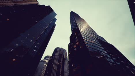 colourful toned skyscrappers close up on a sunny summer day