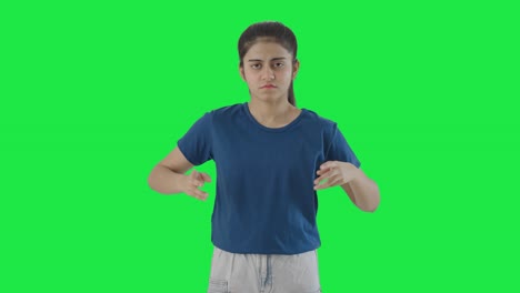 Verwirrtes-Indisches-Teenager-Mädchen-Fragt,-Welche-Frage-Greenscreen