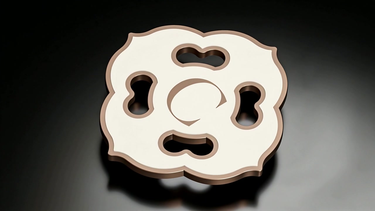 Playing clip showing rotating ornate disc revealing cutouts and central recess on studio tabletop