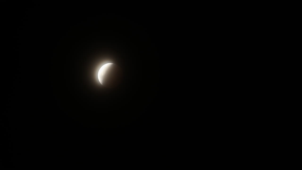 Wide Timelapse of the end of the Total Lunar Eclipse on March 14th, 2025, with hazy clouds passing