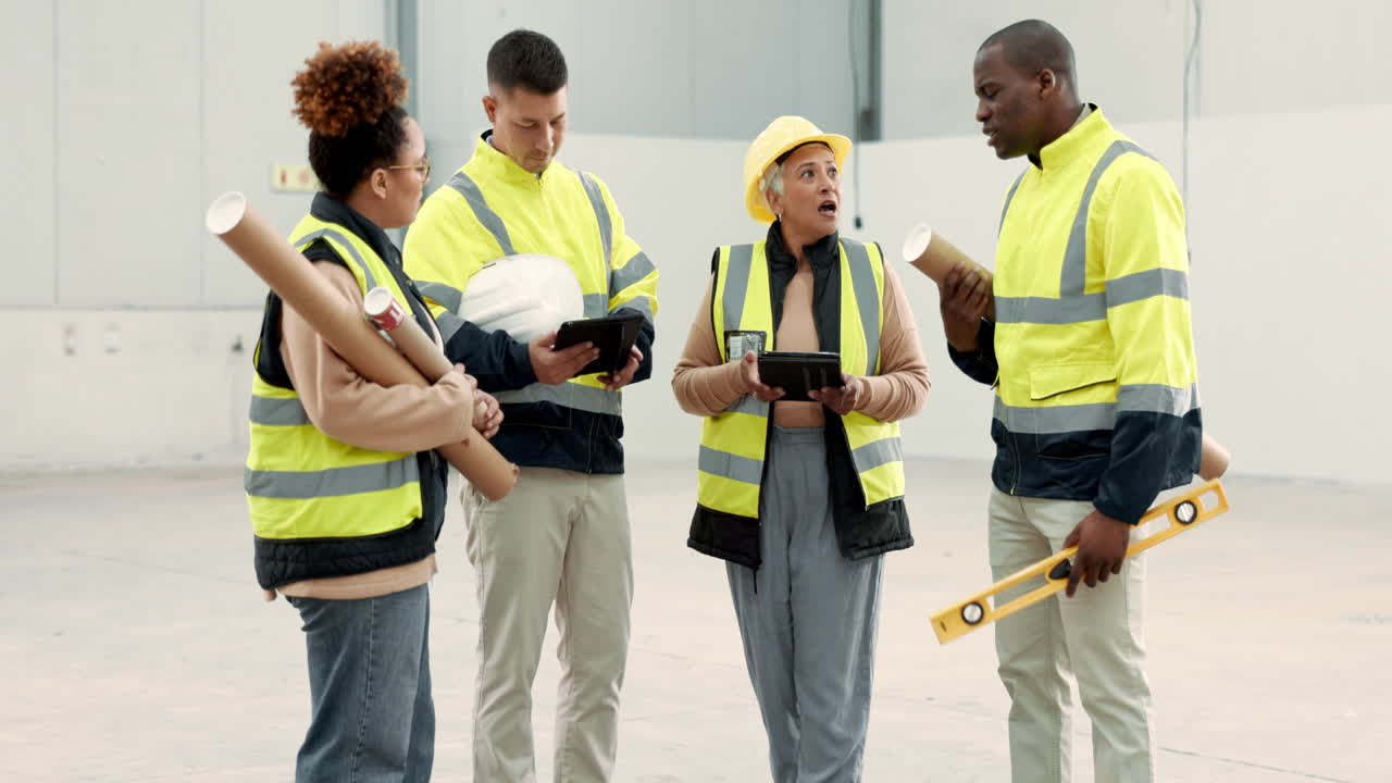 Construction, discussion and people in building