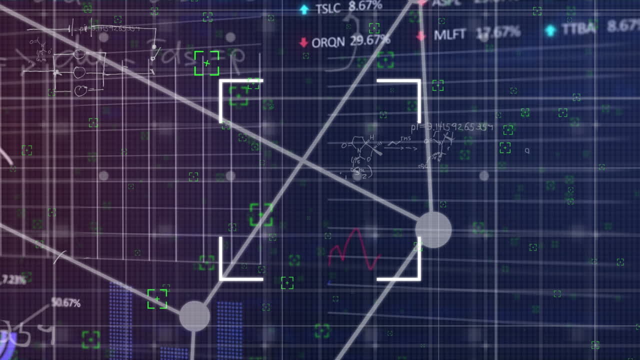 animación de formas sobre diversos datos en un fondo azul oscuro