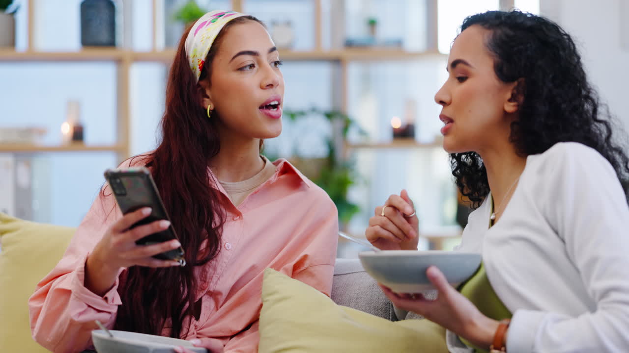 휴대폰과 함께 소파에 있는 레즈비언 커플