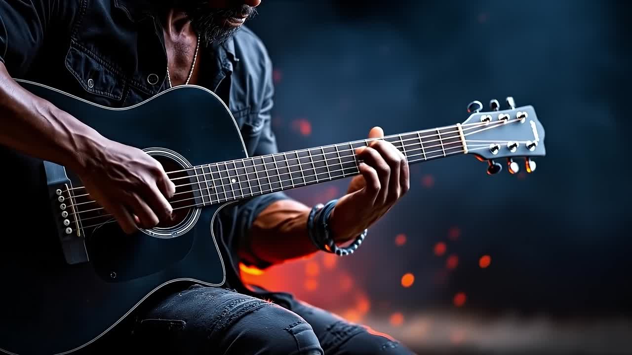 Un uomo che suona una chitarra acustica su un palco