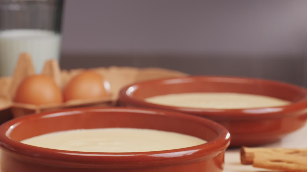 Spanish traditional food, catalonian dessert, crema catalana, catalan cream, spanish dessert close up, cooking.
