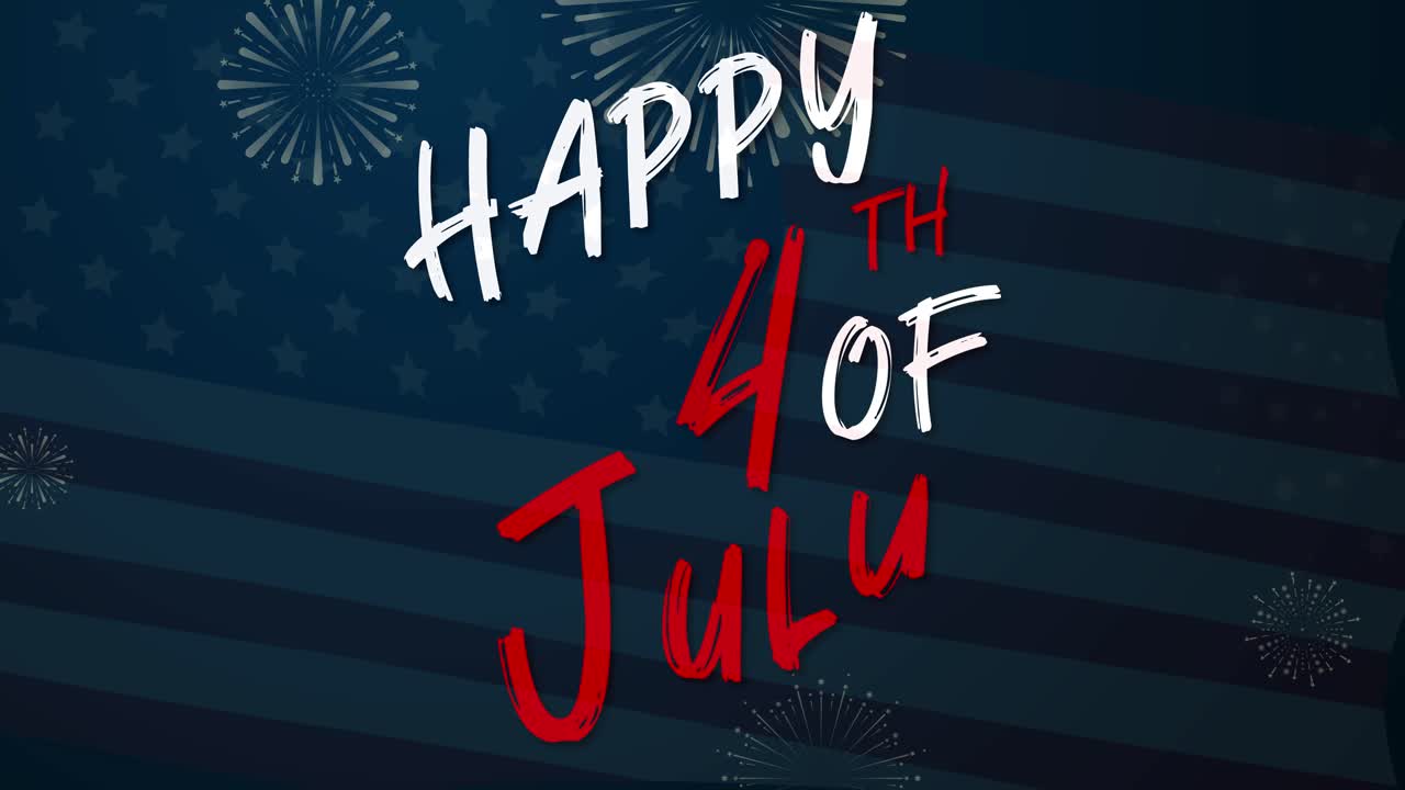 fuegos artificiales animados del 4 de julio y exhibición de banderas