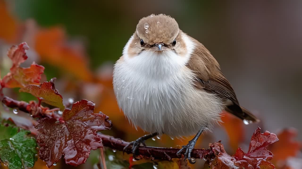 A Charming Bird Perched Among Vibrant Leaves, Illuminated by Raindrops, Capturing Nature's Intricacies and the Beauty of Avian Life in a Serene Setting