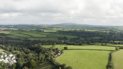 scenic nature landscape with agricultural fields and vegetation in the countryside - aerial drone shot