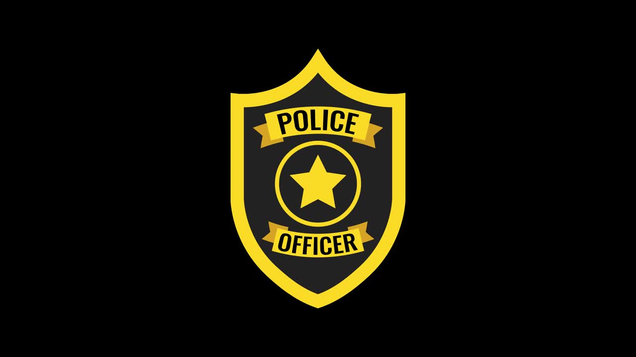 Police officer badge. Loop animation in alpha channel. 4K resolution.
