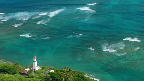 lighthouse at the shore with turquoise ocean