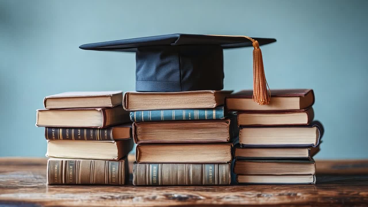 Graduation cap on stack of books