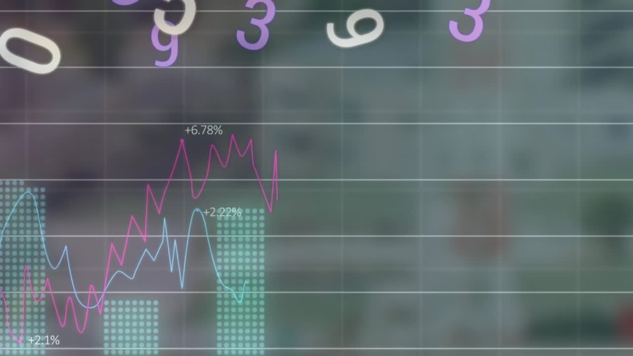 animación del procesamiento de datos financieros sobre los números que caen