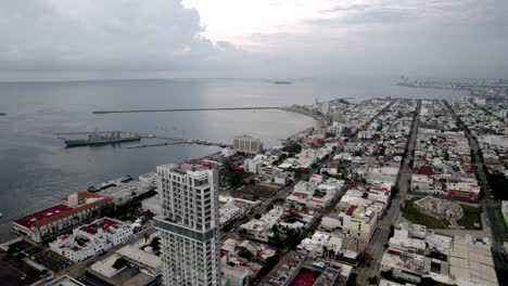 drone shot of the bay of veracruz at sunrise