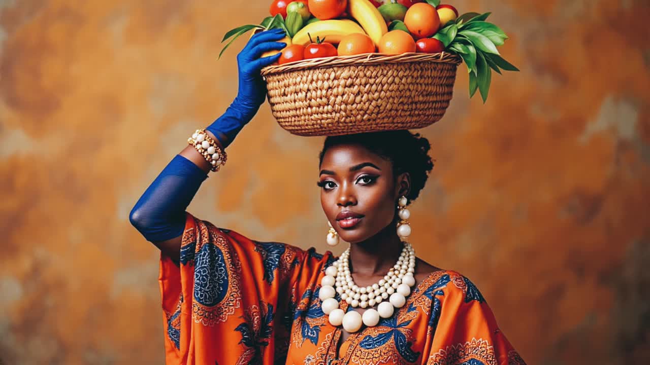 Woman carrying a fruit basket on her head