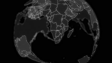 botswana country alpha for editing data analysis technology globe rotating, cinematic video showcases a digital globe rotating, zooming in on botswana country alpha for editing template