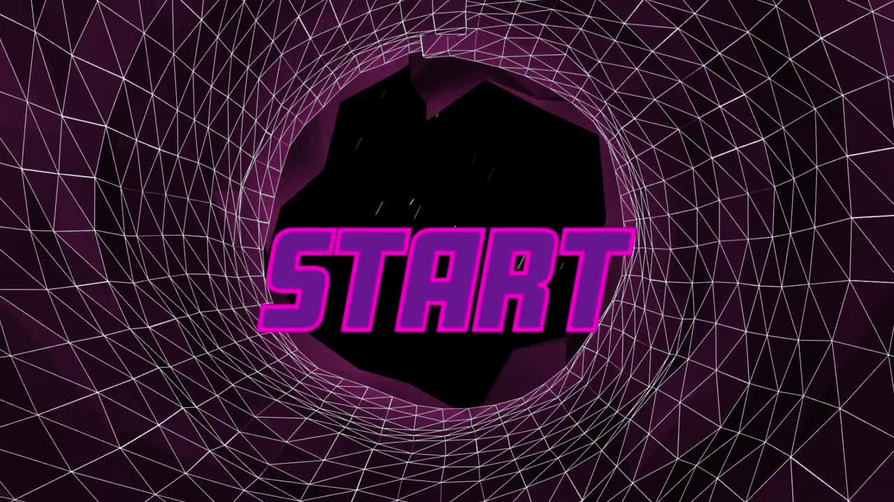 Animation of start over purple tunnel and dust on black background