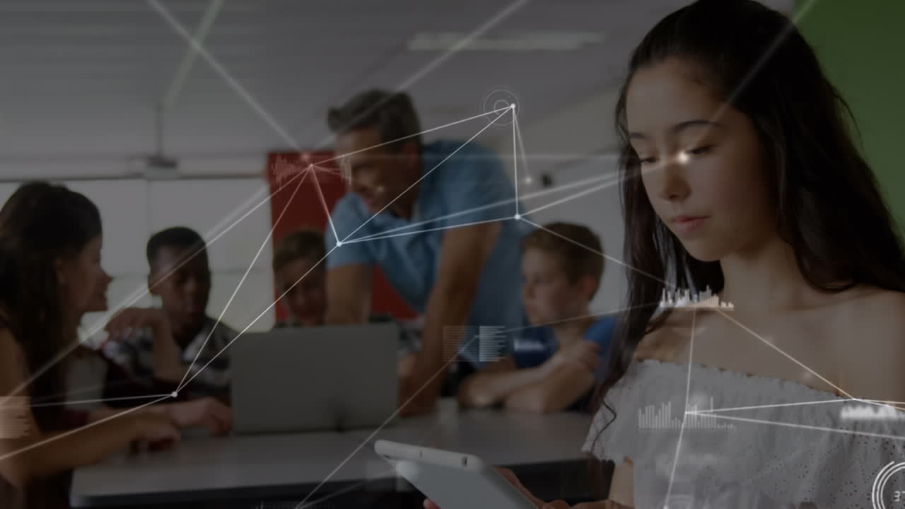 학교에서 학생들에 대한 아이콘과 연결 네트워크의 애니메이션