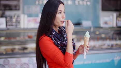 attractive stylish young woman in a delicatessen