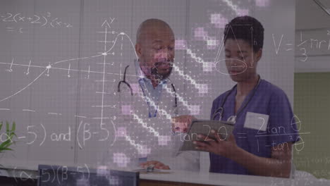 animation of dna strand and data processing over diverse doctors
