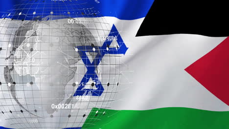 animation of globe over flag of israel and palestine