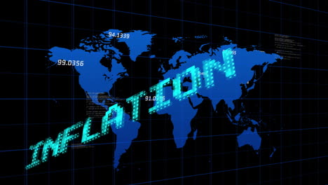 Animation-Von-Inflationstext-In-Blau-über-Blauer-Weltkarte-Und-Verarbeitung-Von-Daten