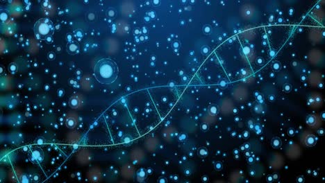 animación de adn sobre puntos en fondo azul